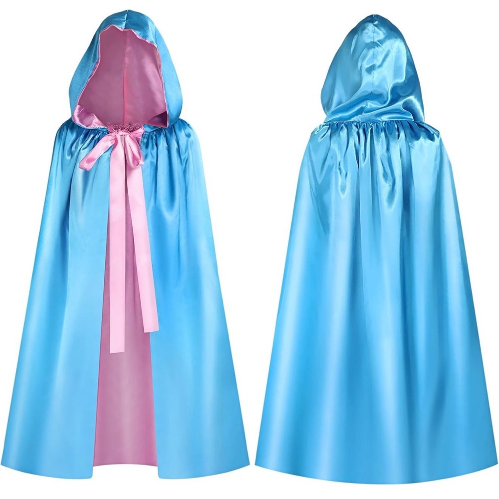 Blue Hooded Cape with Pink Lining